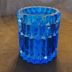 Crystal Blue Tea Light Candle Holder 3 inches Tall
